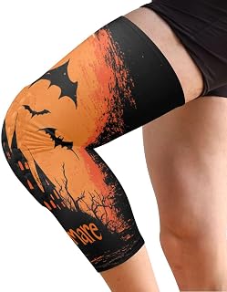 GuoChe Nightmare Halloween Bat & Castle Elastic Knee Brace for Women (A Pair) Joint Pain Relief Knee Pad Sleeve for Wrestling, Walking, Running, Wrestling