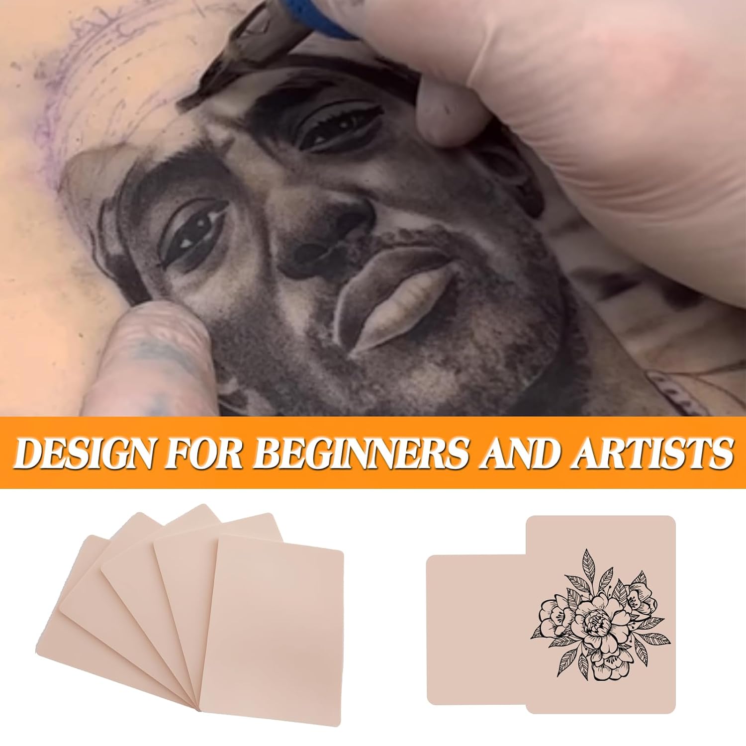3MM Tattoo Fake Skin with Medium Ink Cups - Ruicoo 510Pcs Tattoo Practice Skin with Tattoo Ink Caps Kit Include 10Pcs 3MM Tattoo Fake Skin and 500Pcs Medium Plastic Pigment Caps