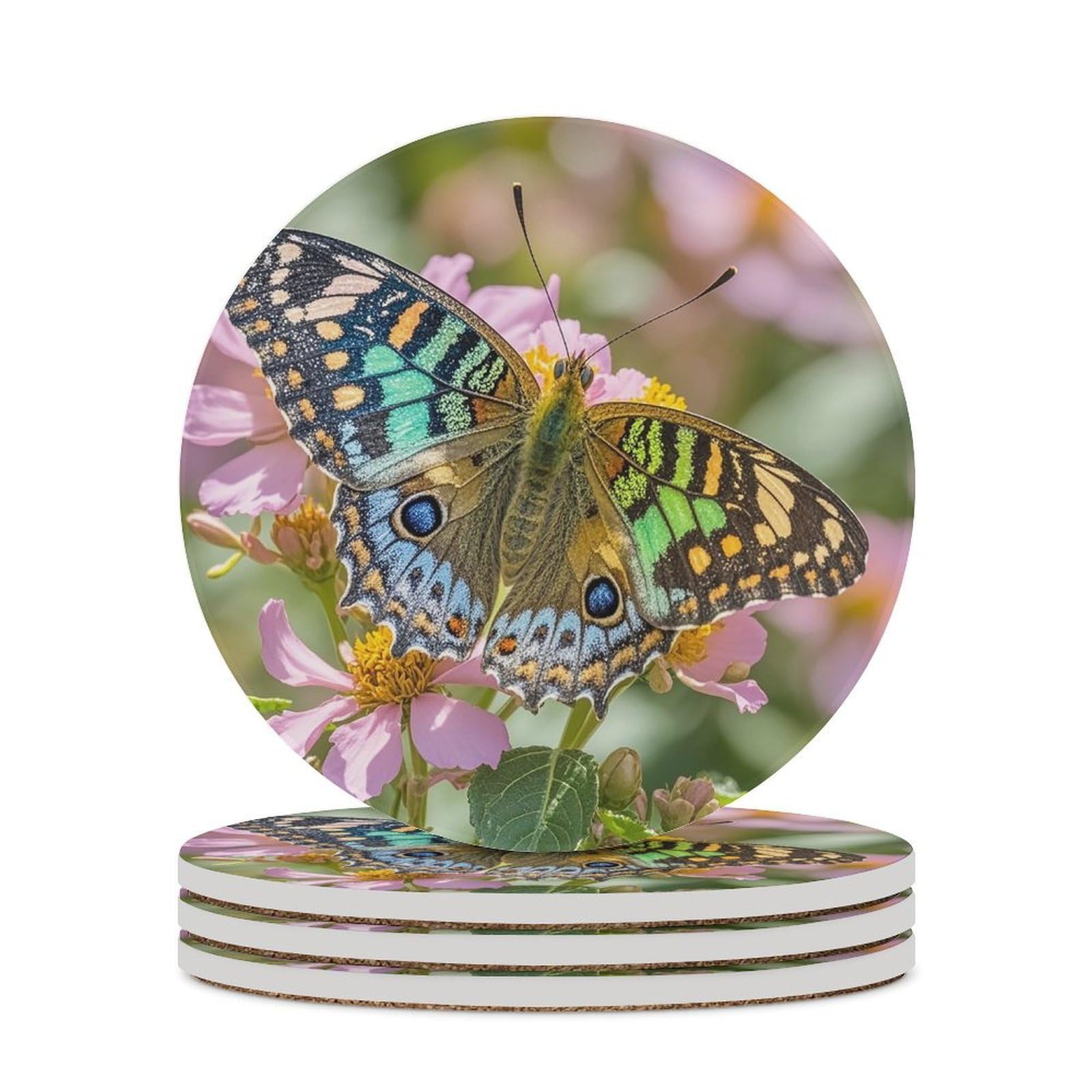 Butterfly Coaster with Cork Base Drink Coasters for Coffee Table Decor Modern Cup Coasters with Non-Slip & Heat-Resistant Cute Ceramic Table Coaster for Home Dining