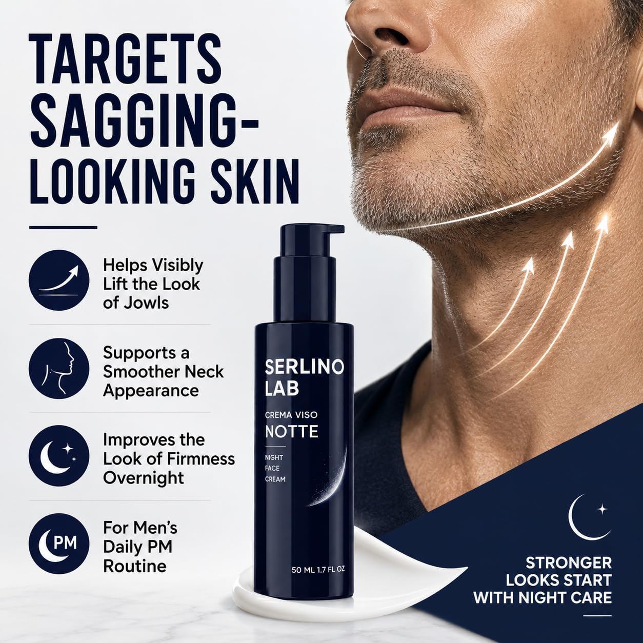 Night Face Cream for Men - Retinol Night Cream with Hyaluronic Acid & Olive Oil, Collagen Boosting Face Moisturizer, Firms Men's Sagging Neck & Jowls, Reduces Deep Wrinkles, 1.7 Fl Oz