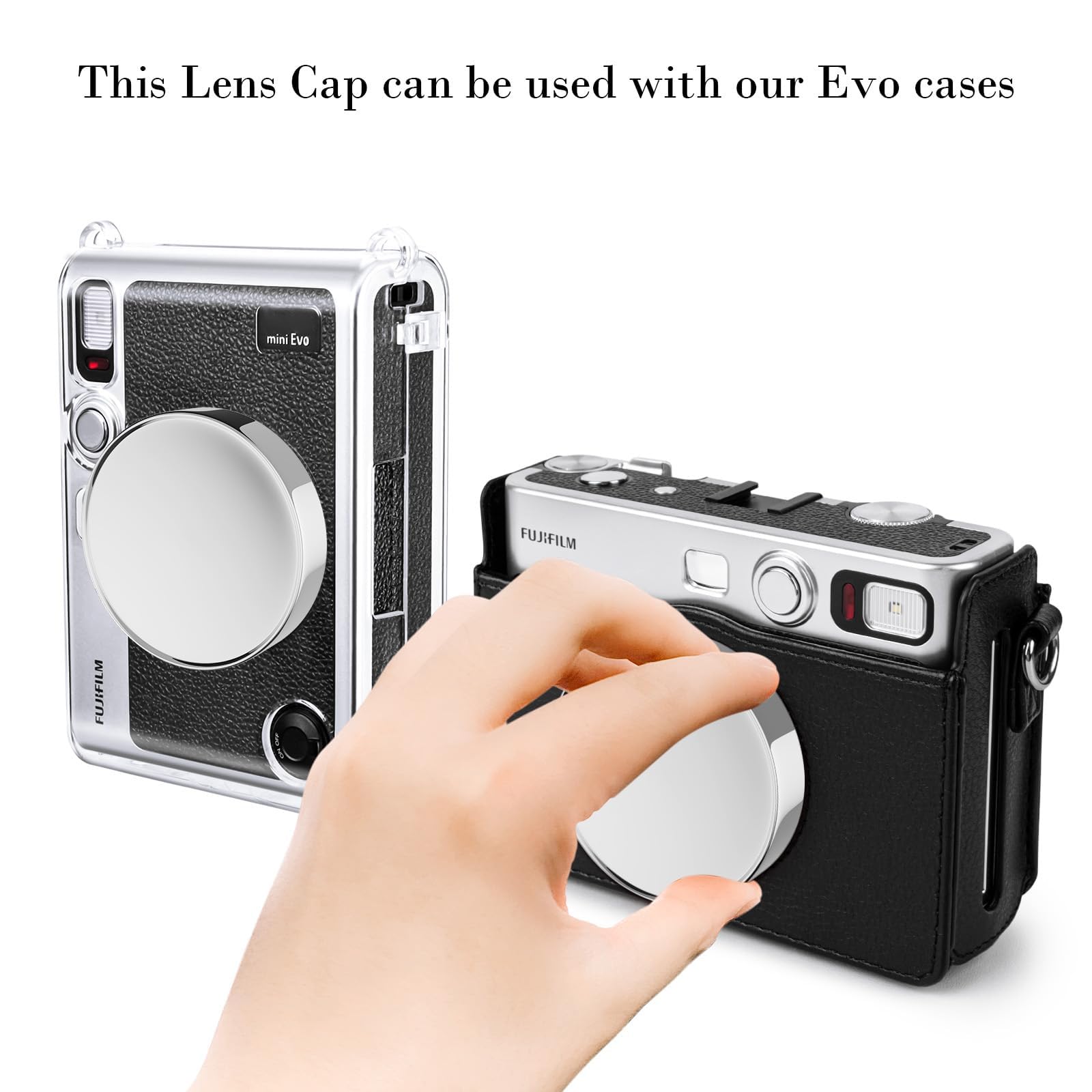 Rieibi Accessori compatibili con Fujifilm Instax Mini Evo - Custodia protettiva per PC Polaroid e copriobiettivo per fotocamera Fuji Instax Mini Evo