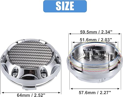 Miniatura 3 de ACROPIX Tapacubos centrales de neumático de 2.520 in de diámetro con 4 clips para automóvil, patrón de fibra de carbono, tono plateado, paquete de 4