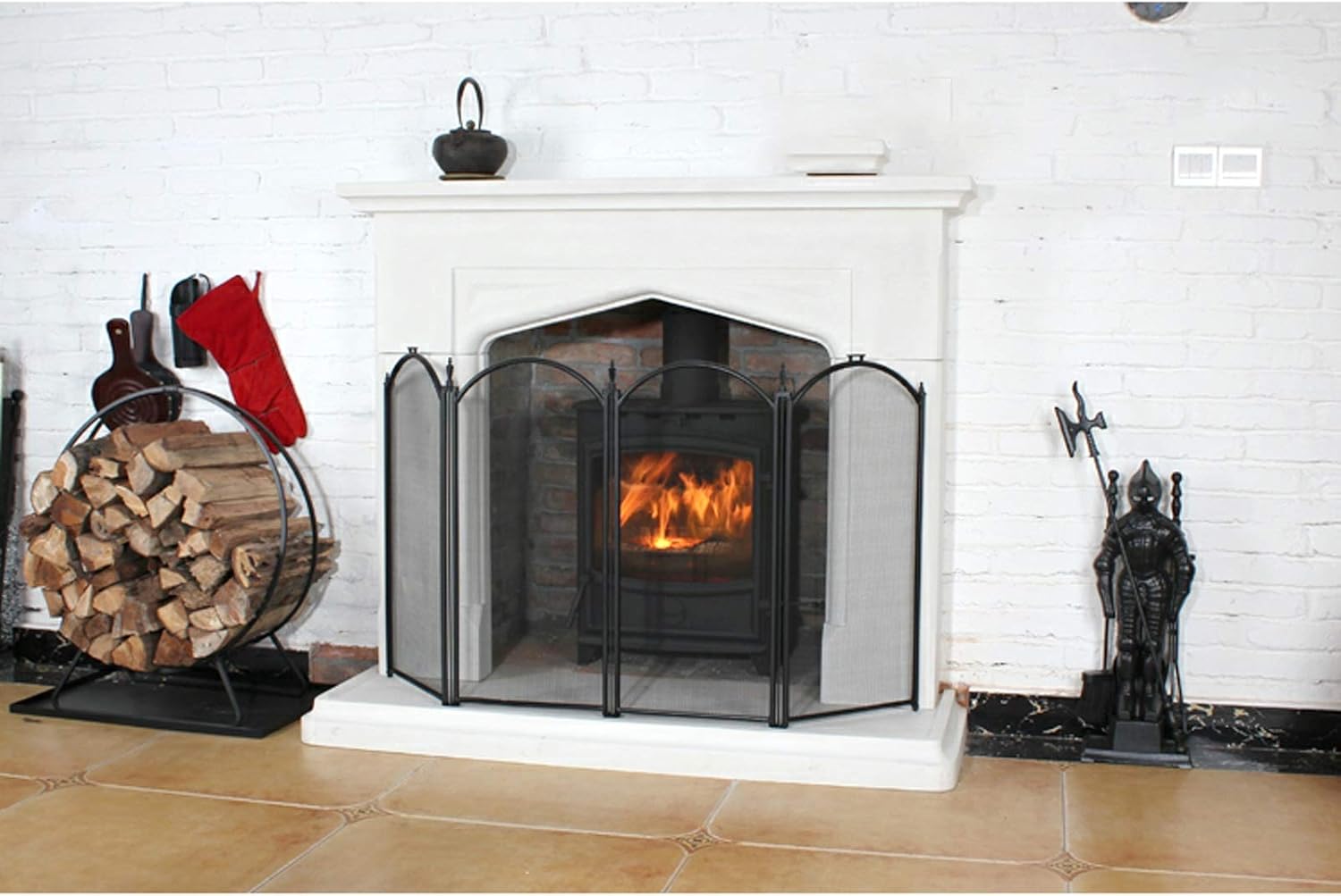 Fireplace Screen Fireplace Screen Metal Mesh Spark Screen Baby Pet Safety Fence Wrought Iron Folding Screen Decoration Fence Front Guard Fireplace Tool Accessories Black Fireplace Panels