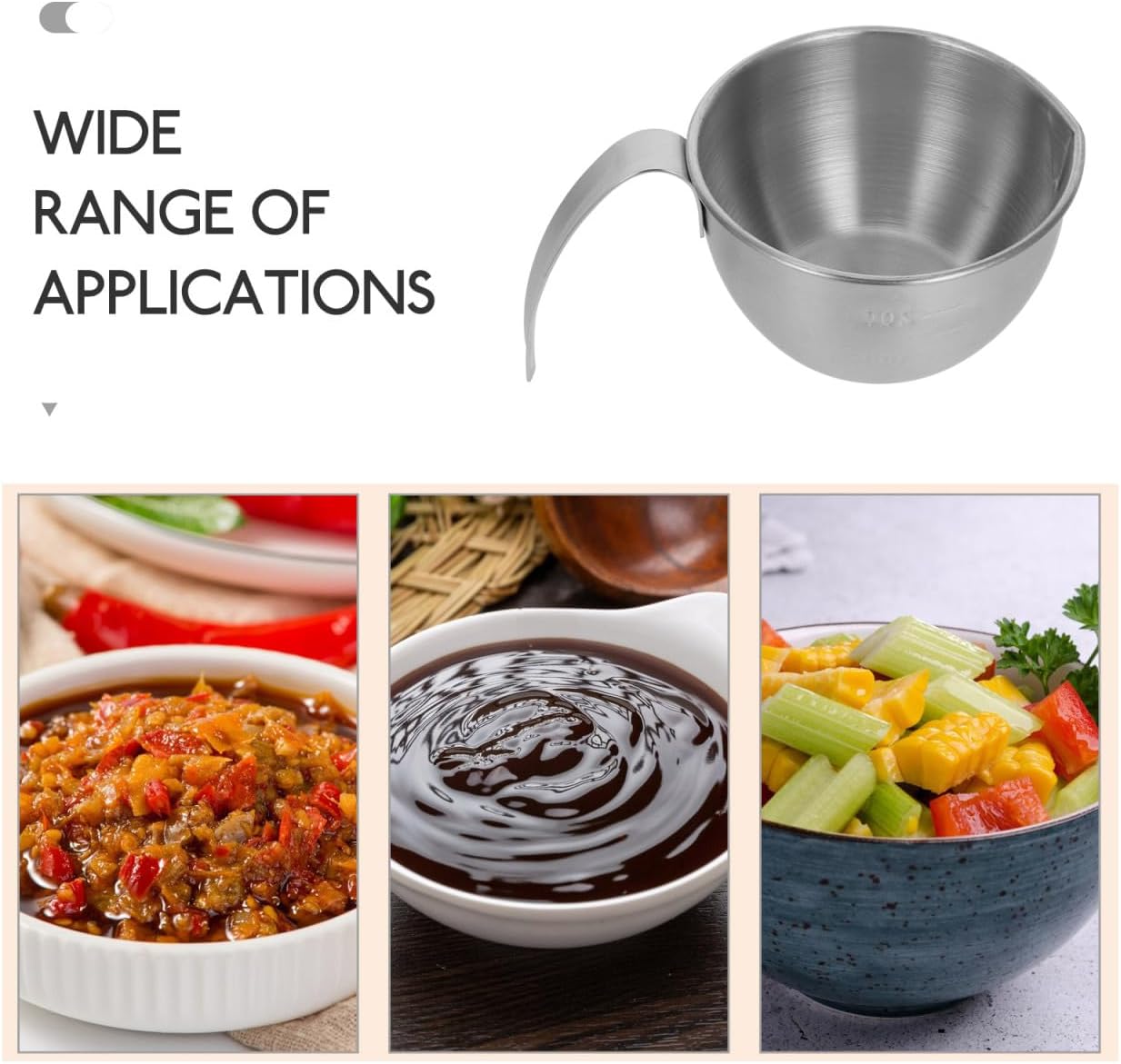 ULTECHNOVO Stainless Steel Mixing Bowl with Handle Small Batter Mixing Bowl with Measurement Marks 5.70 X 3.77 X 2.16 in Measuring Cup for Baking Egg Beating Sauces Meal Prep Kitchen Supplies