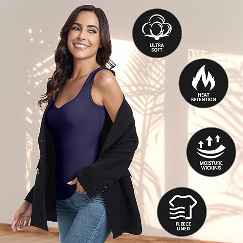 Miniatura 6 de WOWENY Camiseta sin mangas de forro polar térmico para mujer, cuello en V, camisola, capa base cálida, camisola, chaleco de camisola, ropa interior