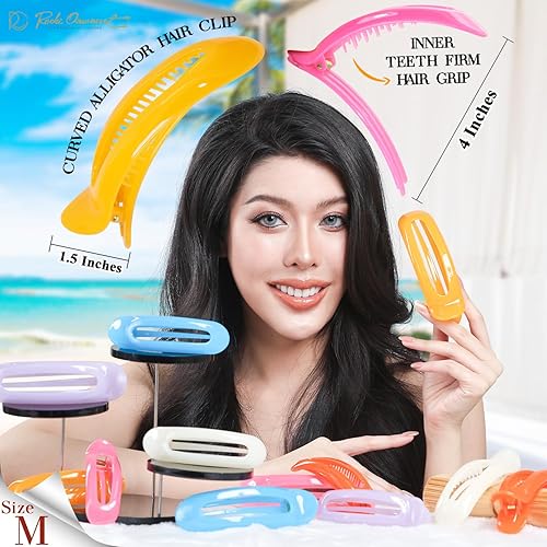 Miniatura 2 de RC ROCHE ORNAMENT 6 pinzas para mujer, diseño de pico de pato clásico, pinzas ovaladas para decoración de cabello, agarre firme, accesorio de