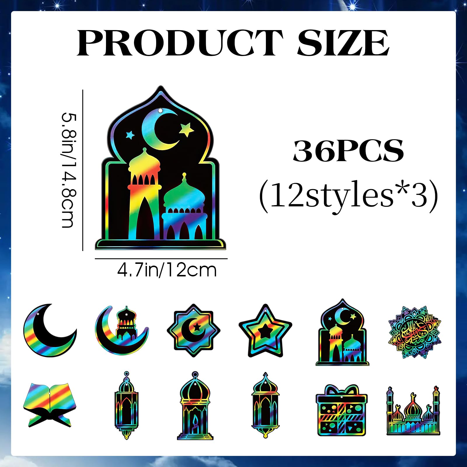 36PCS Ramadan Eid Scratch Art for Kids Ramadan Scratch Paper Art Kits - Image 2