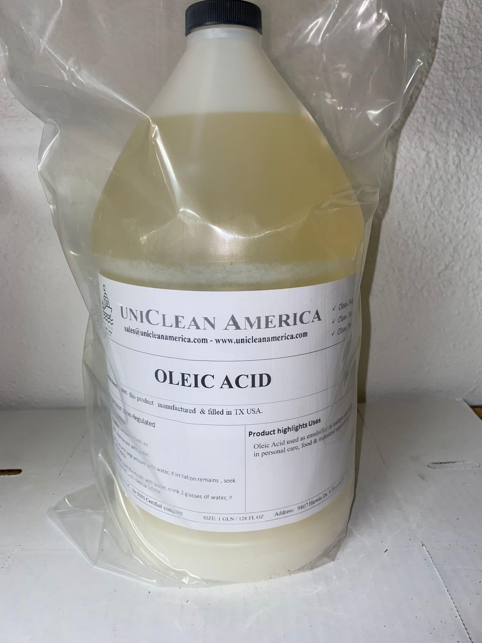 Oleic Acid - High Purity Grade - Made in USA - Size: 2 gallons