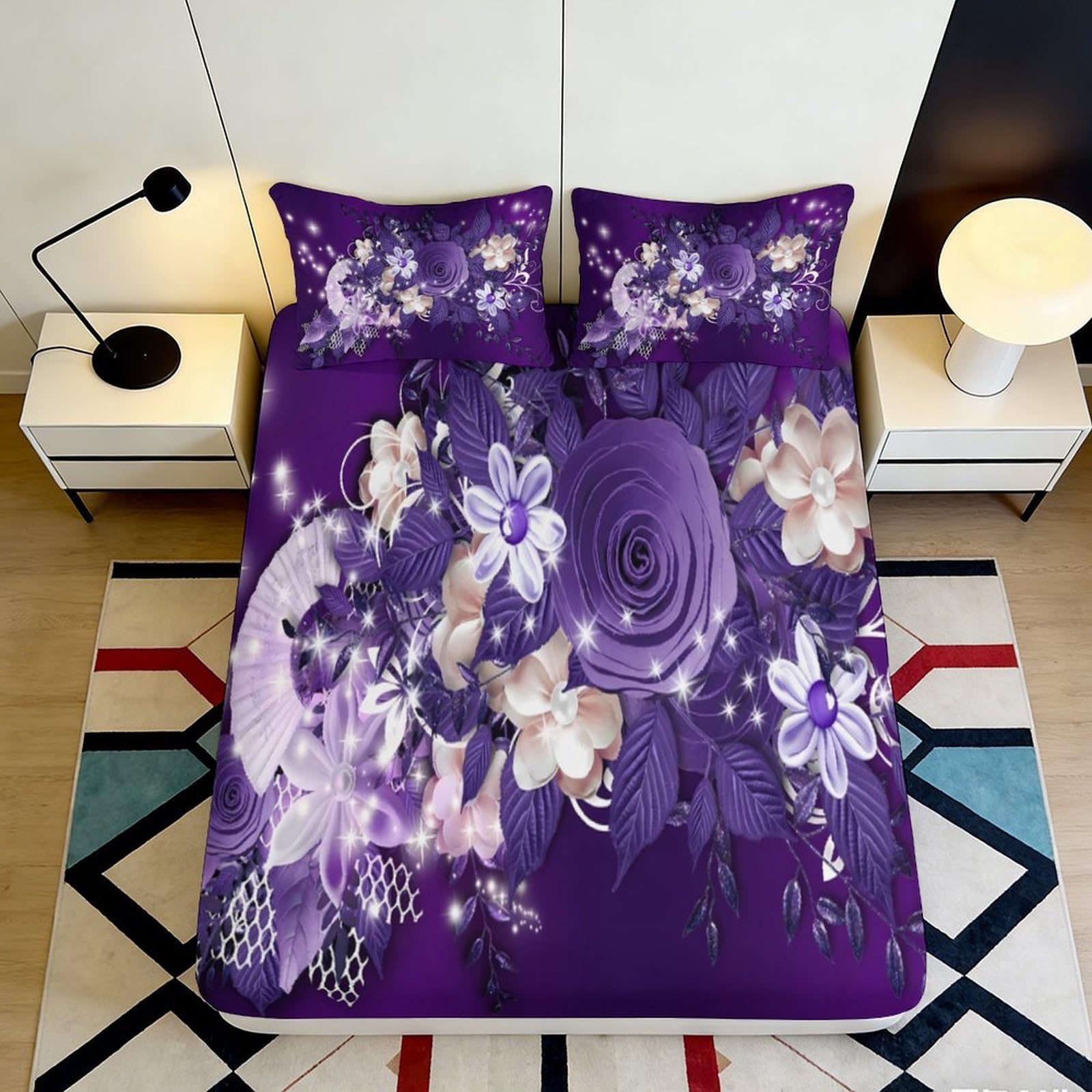 3D Printed Floral Bird Fitted Sheet Microfiber Deep Pocket Non-Slip Bedroom Bedding Full Wrap Mattress Fitted Cover 120x200x25cm