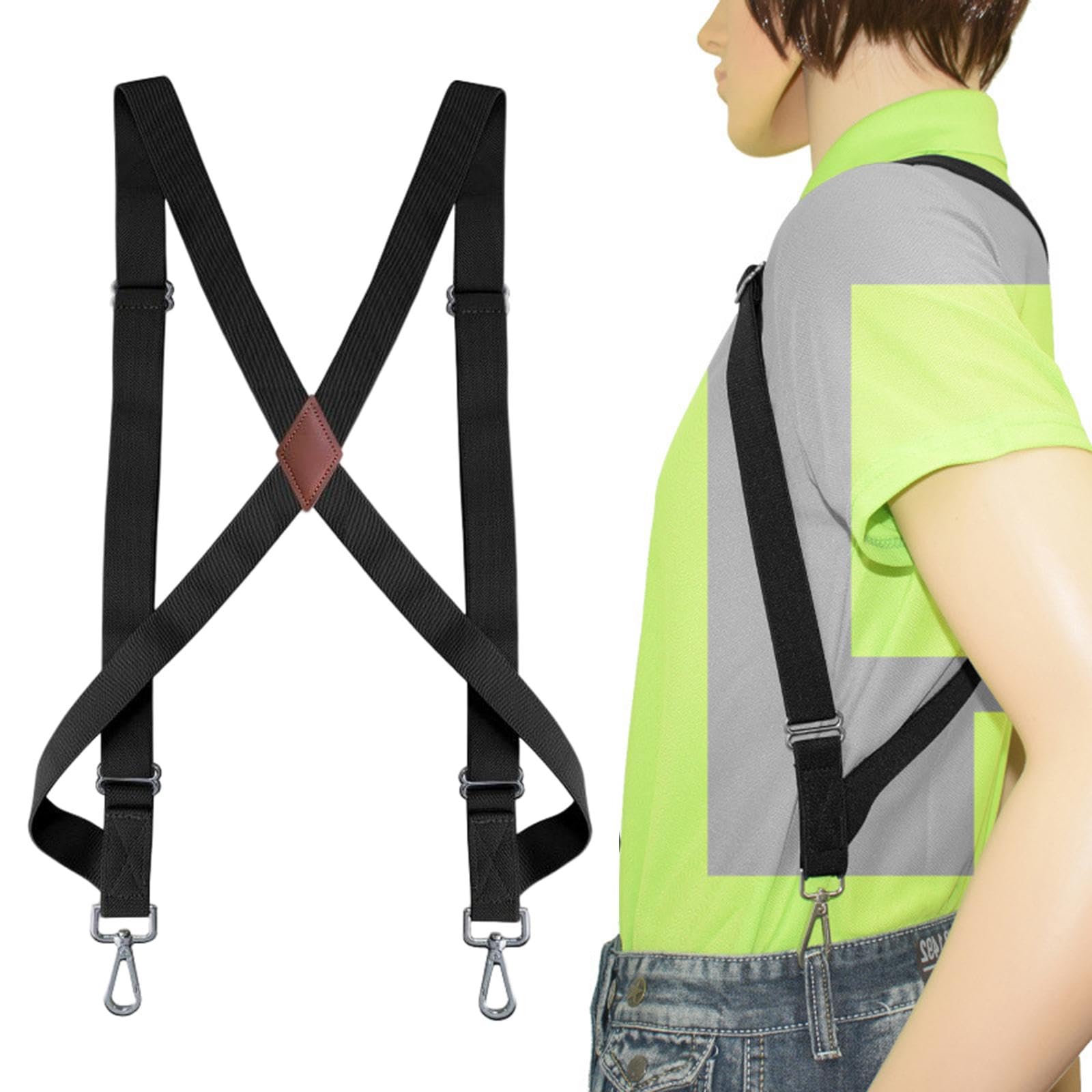 Tirantes elásticos en forma de X para hombre y mujer, con gancho ajustable, color negro