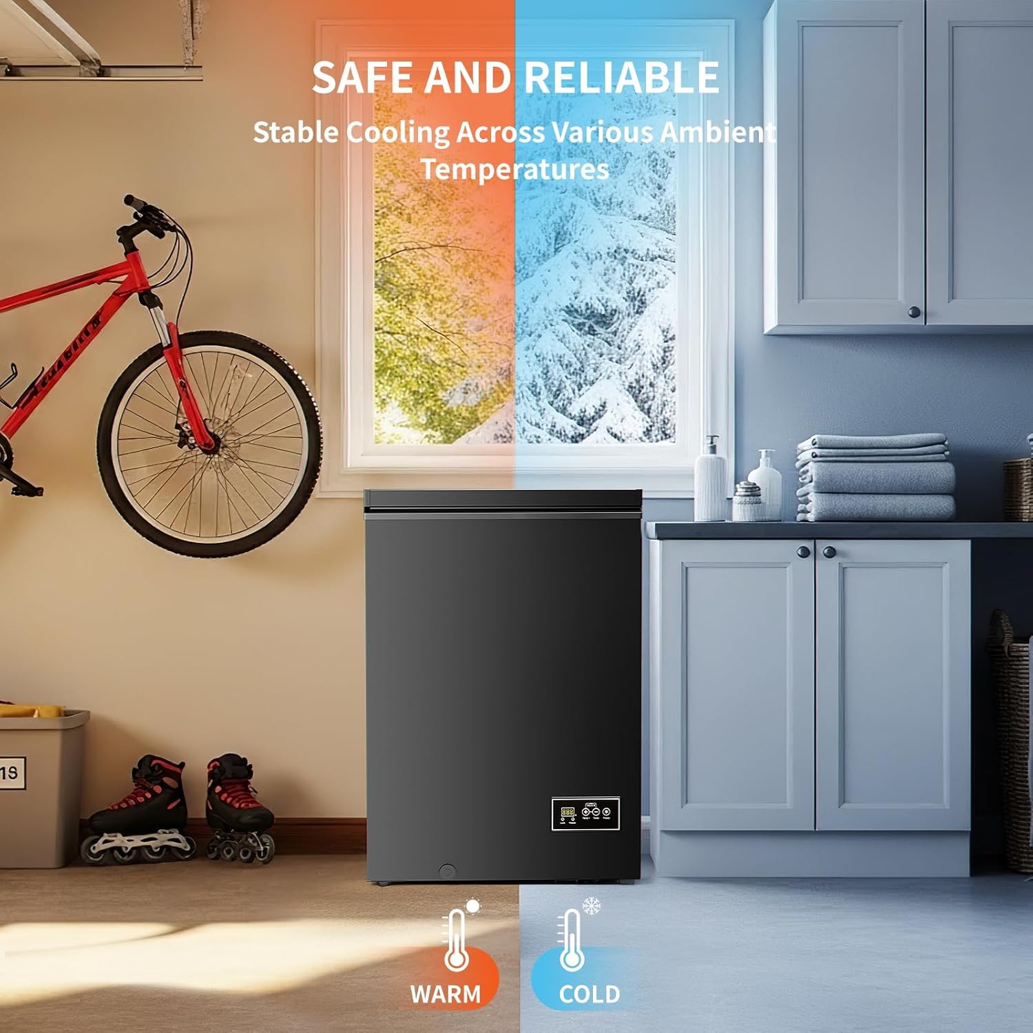 Kismile 3.5 Cubic Feet Compact Chest Freezer, Ultra Deep Freezer with -40°F to 14°F, Digital Adjustable Thermostat, Top-Opening Door with 2 Removable Basket for Home, Kitchen, Black
