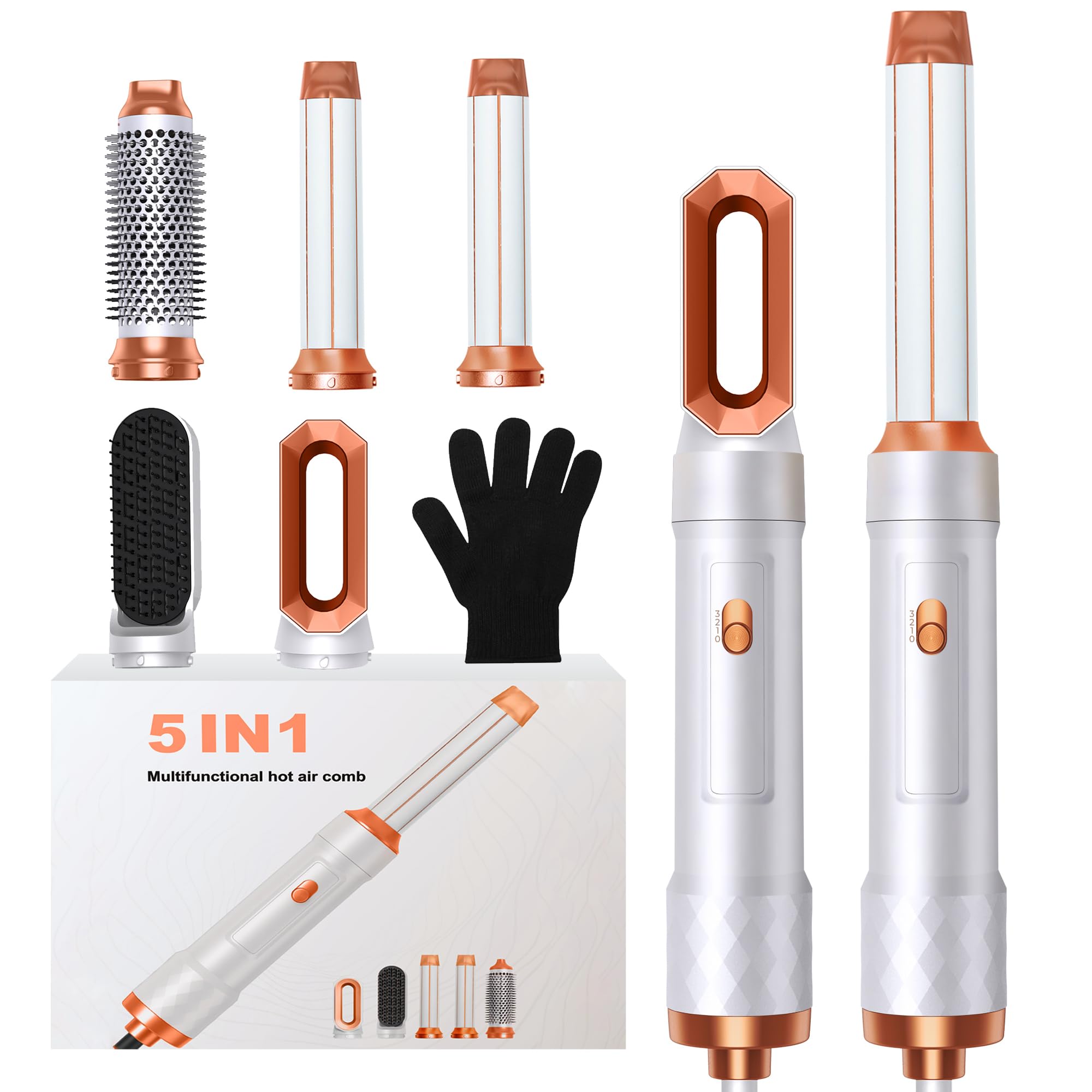 Airbrush 5 en 1 Seche Cheveux 5 en 1, Brosse Soufflante 5 en 1 Avec Seche Cheveux Boucleur, Brosse Souflante, Thermal Brush, Air Styler 5 en 1 Pour Sécher, Boucler, Lisser, Cadeau Noel Femme