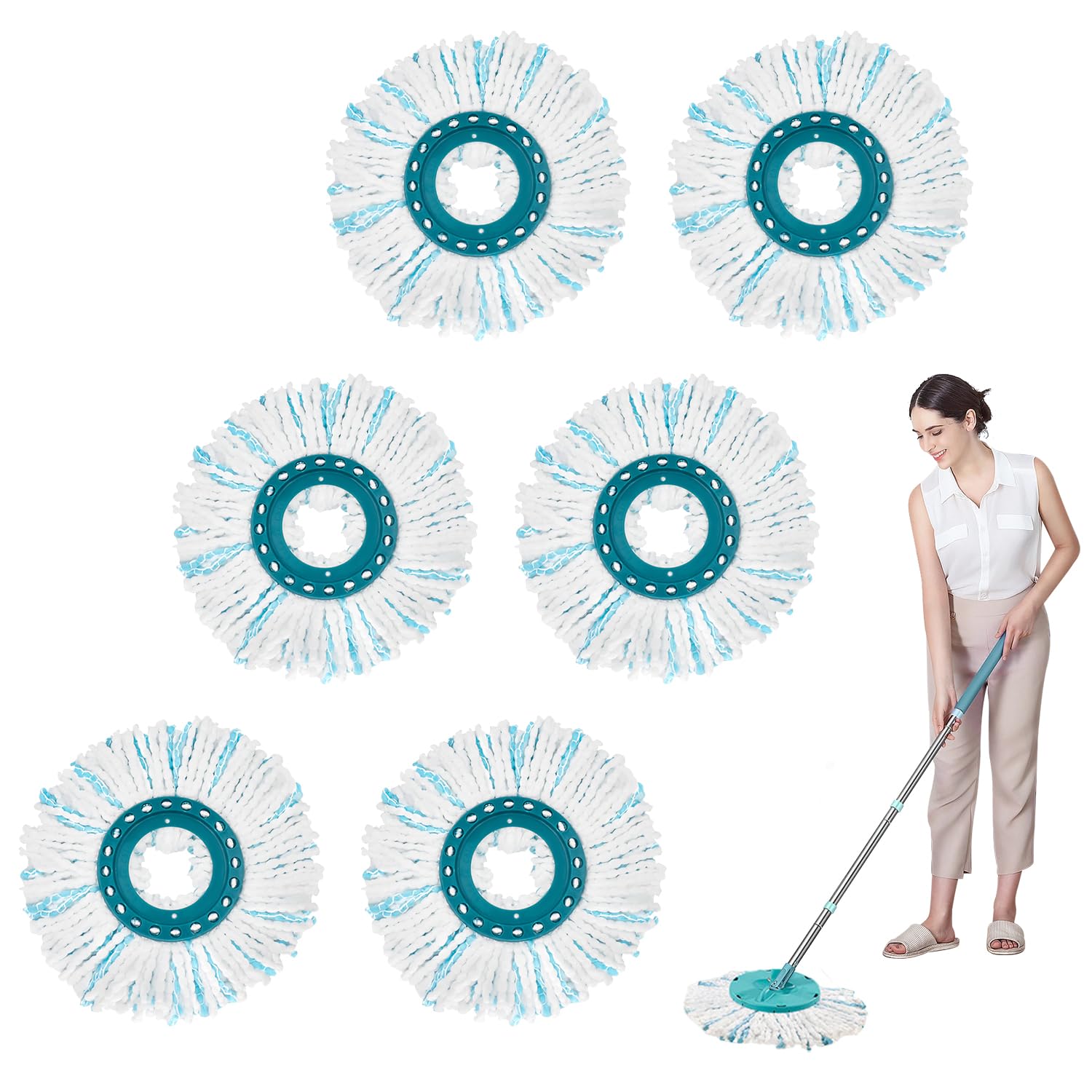 6 Pezzi Testine di Ricambio Mocio Compatibile Con Leifheit, Mocio di Ricambio in Microfibra, Clean Twist Disc Mop Kit, Altamente Assorbente, per Tutti i Tipi di Pavimento