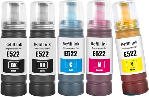 Miniatura 8 de 522 T522 Botellas de tinta compatibles con impresoras ET-2400 ET-2720 ET-2800 ET-2803 ET-2840 ET-4700 ET-4800 ET-4810 (BK*2)