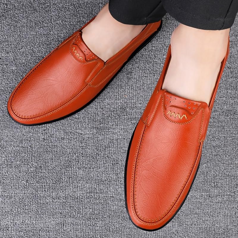 Mens Loafers Shoe Round Toe Faux Leather Solid Color Loafer Shoes Lightweight Comfortable Flexible Casual Slip-on4