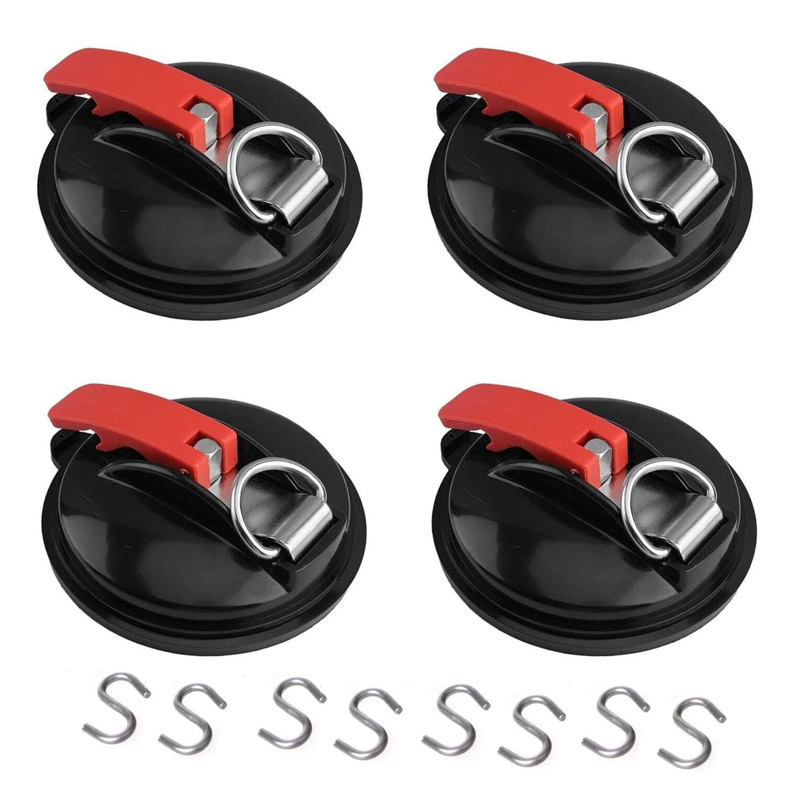 Ventosa, 4 Pezzi Ventose per Campeggio Ancoraggio a Ventosa con 8 Gancio di Fissaggio Ventosa Multifunzione per Auto Gancio a Ventosa per Bagagli Tende da Campeggio, Teloni, Tenditori per Auto