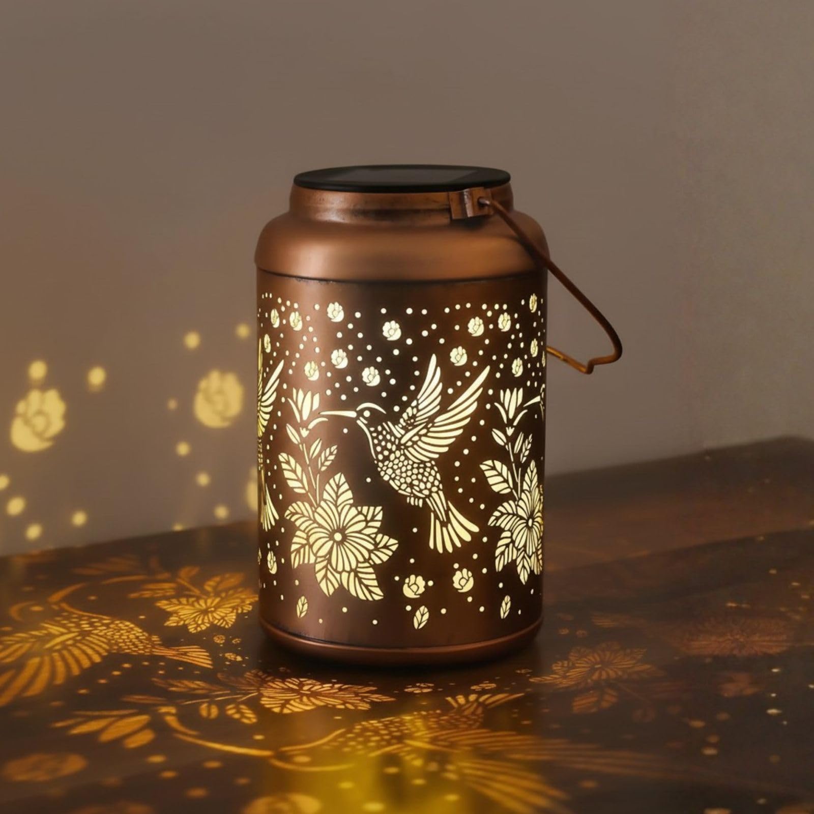 Solar Hummingbird Lantern for Garden & Balcony | Waterproof IP65 Hanging Solar Light | Metal Decorative Outdoor Lantern | Warm LED Patio, Pathway & Porch Décor | Antique Copper Gold Finish-image-33