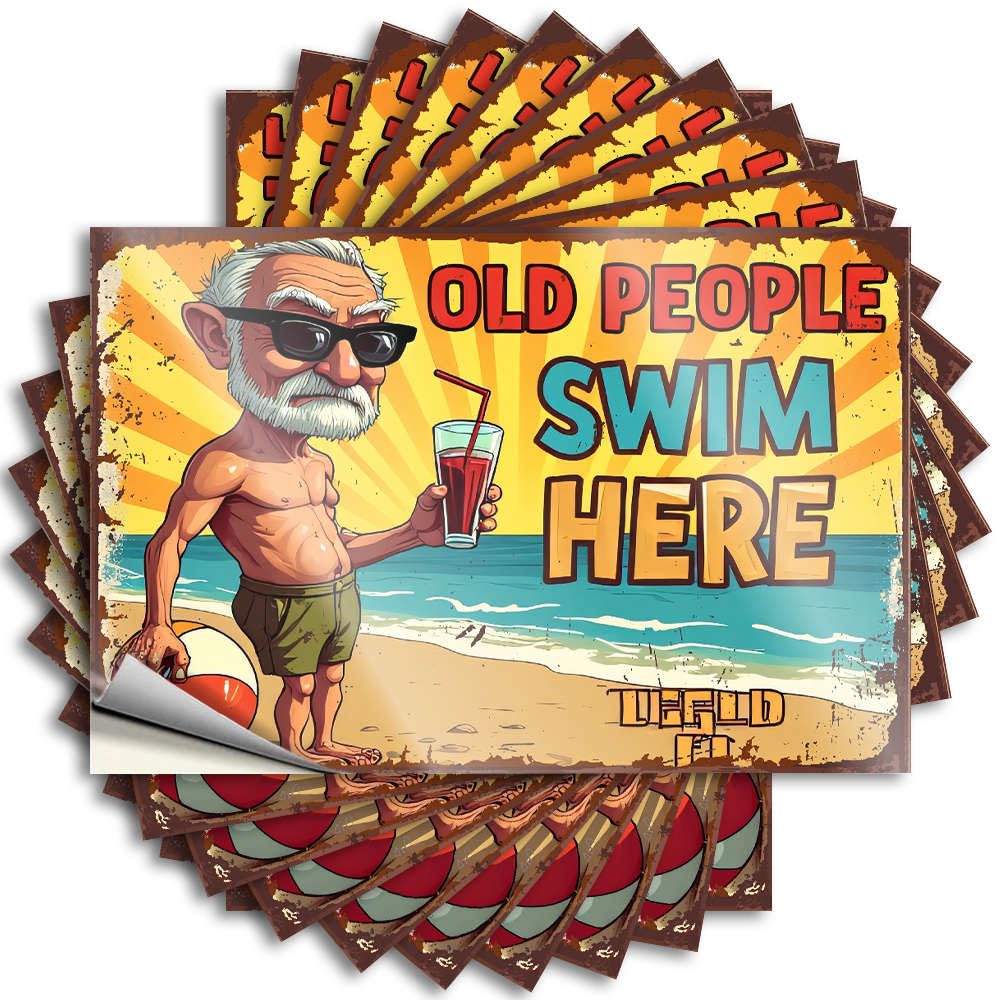Sticker Home Entrance Decor Vinyl Sticker | Old People Swim Here. Western Bathroom for Teens Use(6X9CM)
