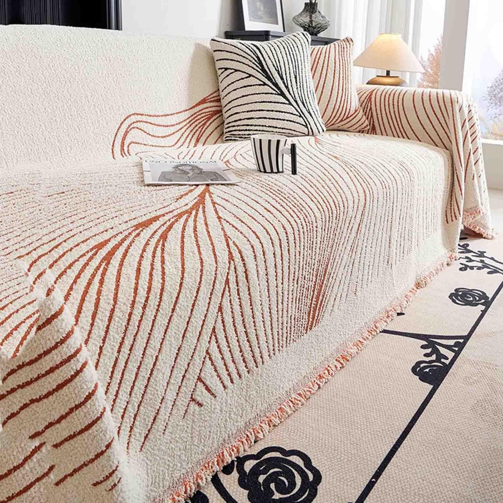 Konsilsa Large Sofa Throw with Decorative Fringe,Versatile Woven Blanket for 1/2/3/4 Seater Sofa, Settees, Couch, and Armchairs(#1,180x260cm)