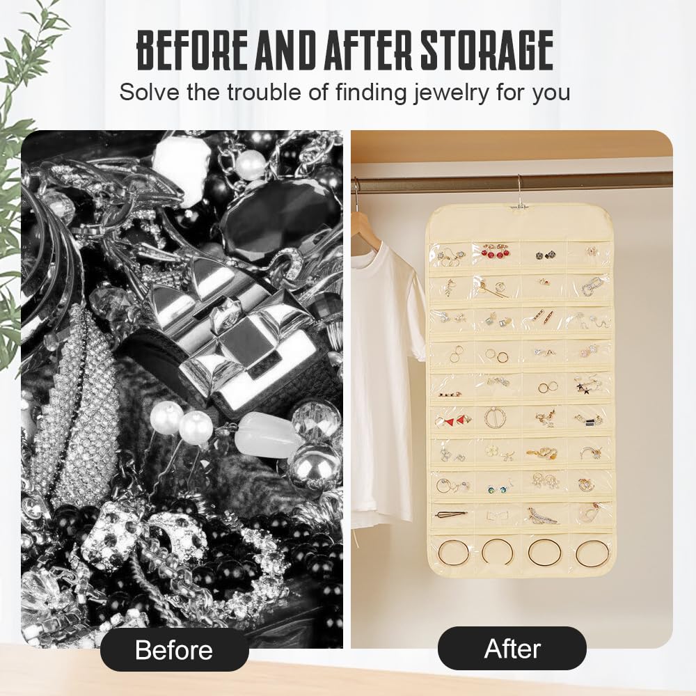 Srliya Rotolo Di Gioielli Portatile Per Appendere Gioielli Su Due Lati Con Ganci In Metallo E Tasche Per Orecchini, Collane, Anelli Per Riporre La Porta Dell'armadio A Muro (Rosa