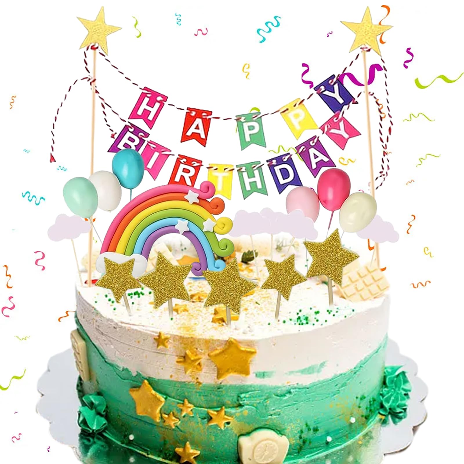 Topper Per Torta Arcobaleno In Ceramica - Decorazione A Forma Di Nuvola