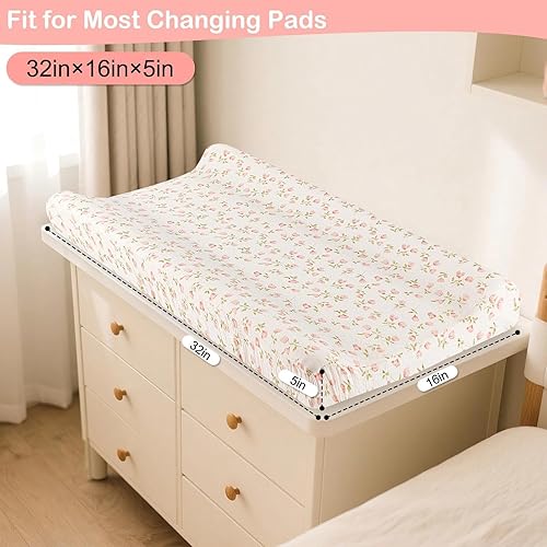 Miniatura 7 de Basumee Juego de 2 fundas de muselina para cambiador, impermeables, para niños y niñas, suaves y transpirables, para cambiadores de pañales de bebé,