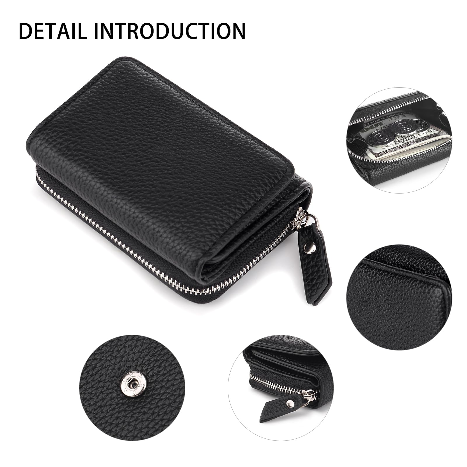 CHAOFANXI Portafoglio Donna Piccolo in Pelle da Donna, Portamonete Piccoli Trifold Piccola Corto Portamonete con 6 Scomparti per Carte con 1 Sezione di Fattura e 1 Tasca con Cerniera, Nero