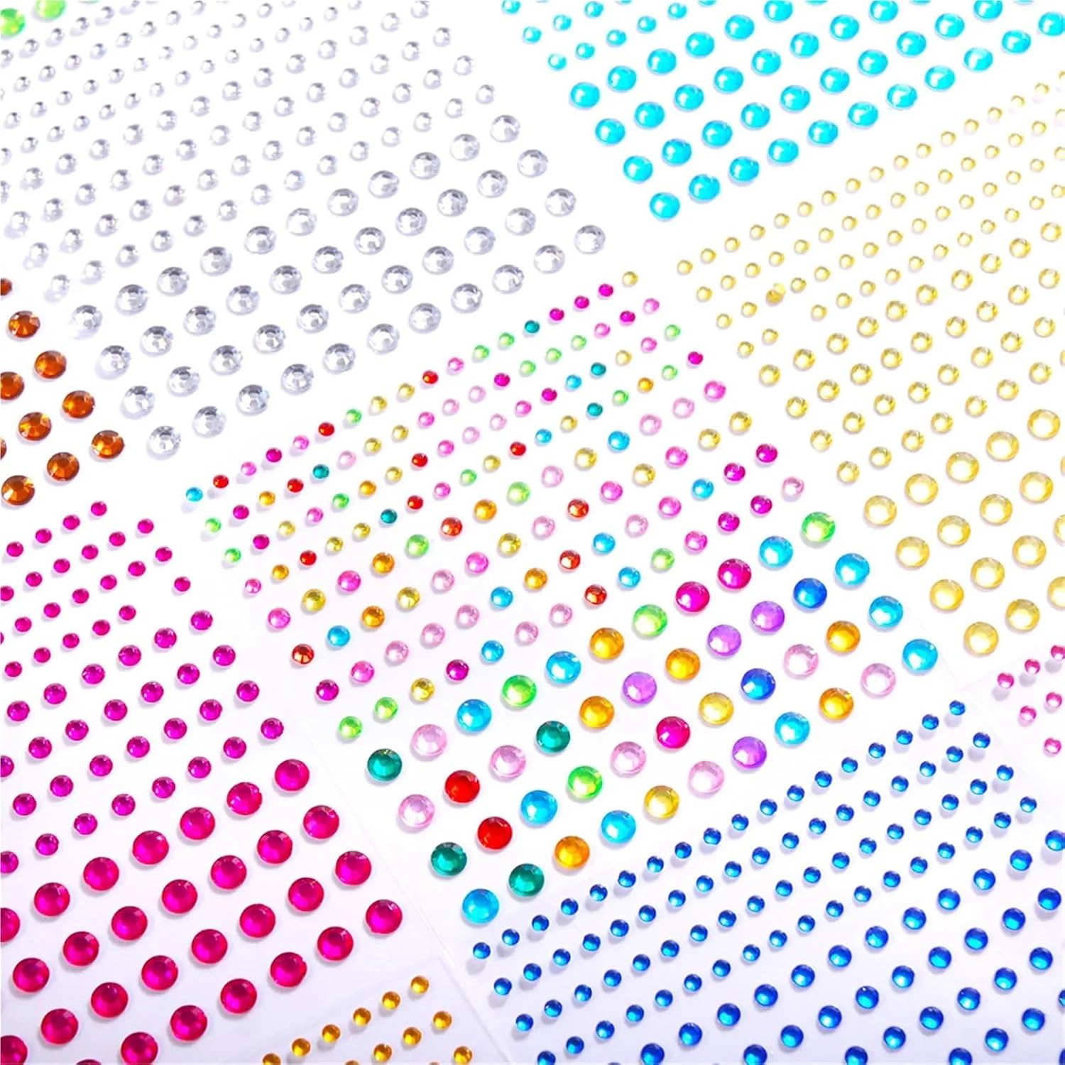 Jewel Stickers 3/4/6mm Self Adhesive Acrylic Rhinestones Stickers for Car Art Craft Decals Scrapbooking Glitter Applique Decor(White)