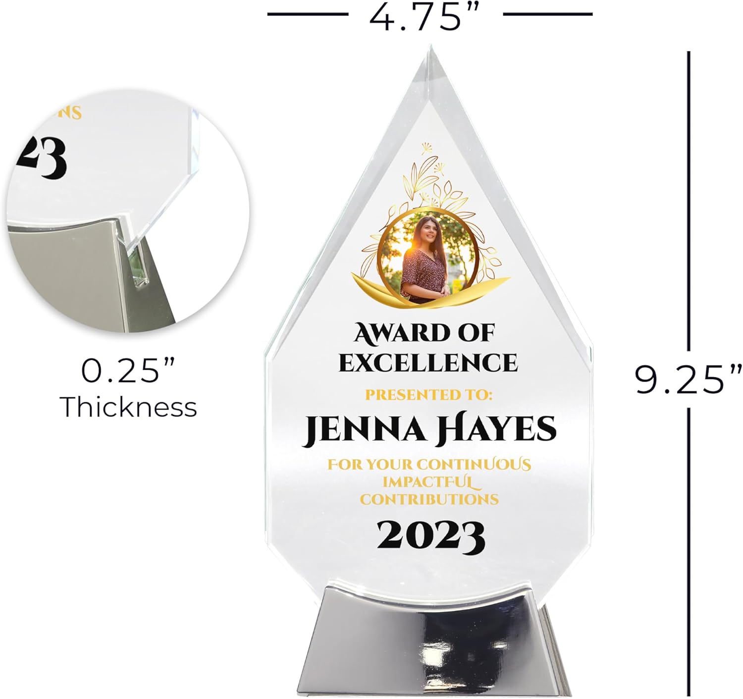 9 1/4" Personalized Glass Plaque for Awards and Trophies, Custom Award for Employee of the Month, Retirement, Leadership and Appreciation Gift O Awards (p) (Design 1) - Image 5