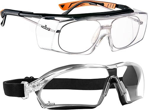 NoCry Gafas de seguridad que se ajustan sobre tus lentes recetadas protección UV400 ANSI Z87 y gafas de seguridad ligeras con lentes transparentes