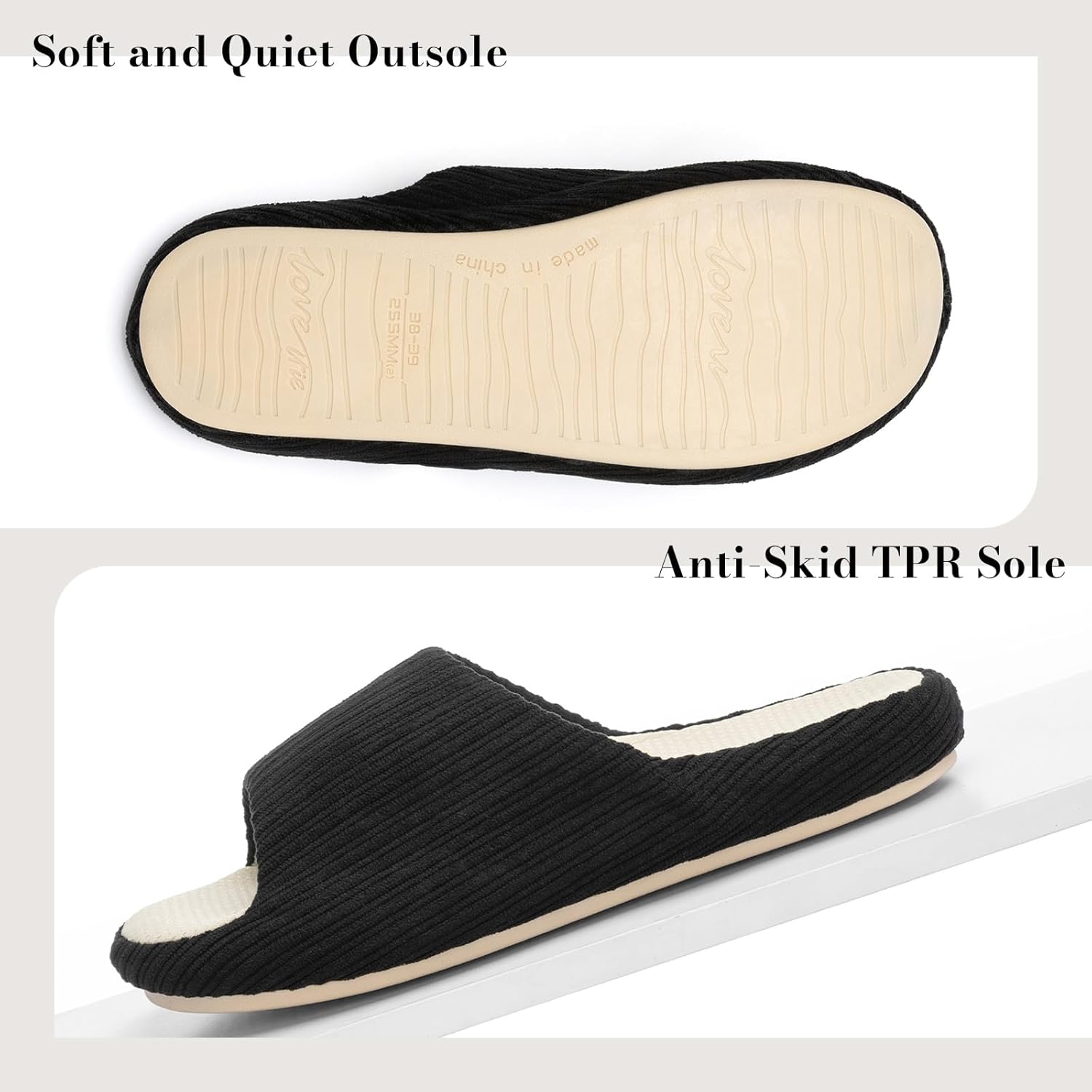 Open Toe House Slippers for Women Memory Foam Slip On Bedroom Slippers Soft Corduroy Indoor Outdoor Slip-on - Image 4