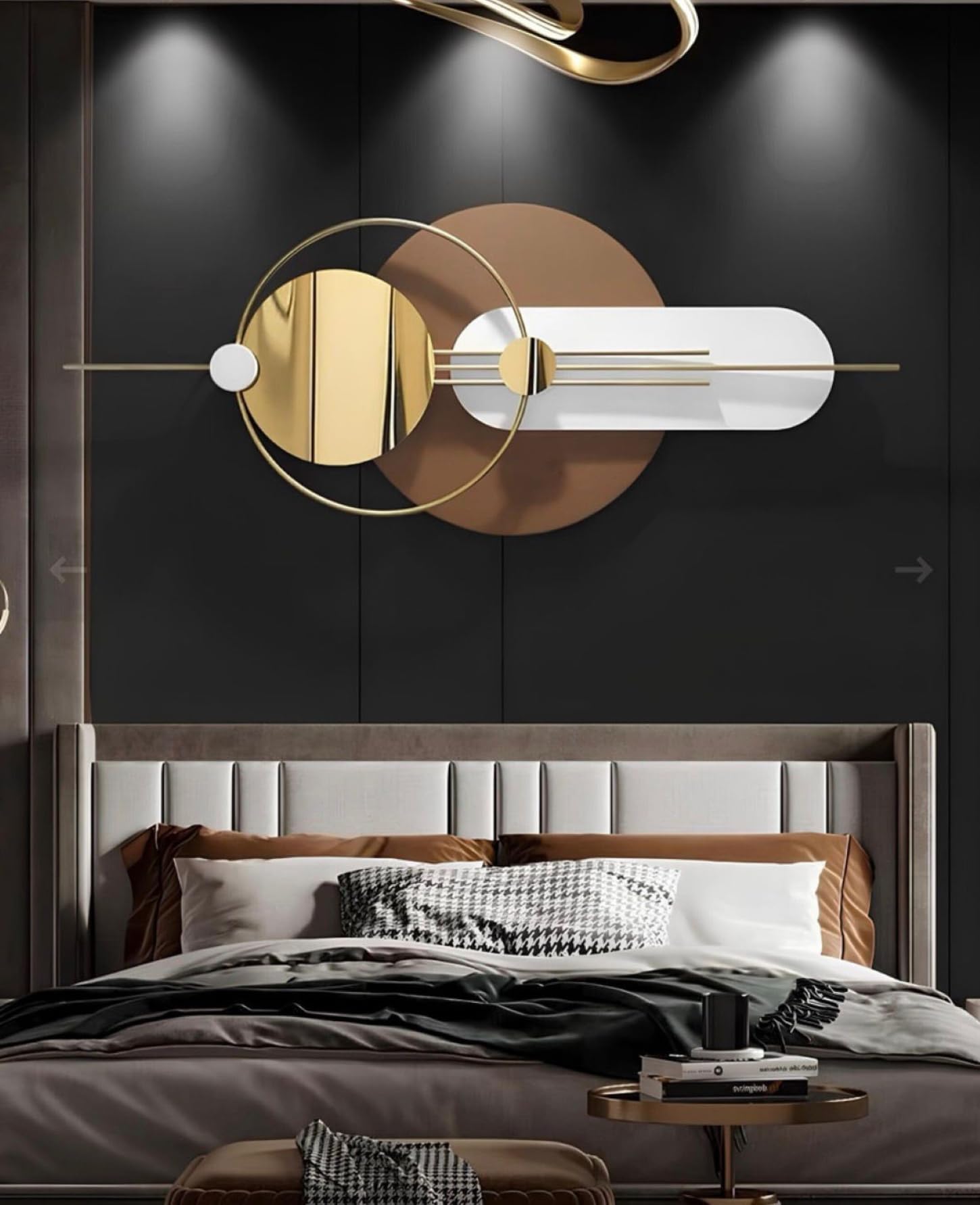 JINSHARNAM Modern Galaxy Circles Designer Wall Decor – Wood Board & Metal Ring for Wall Decor,Home Decor,Living Room Decoration (18 inch X 39 inch, Golden, Brown)-image-30