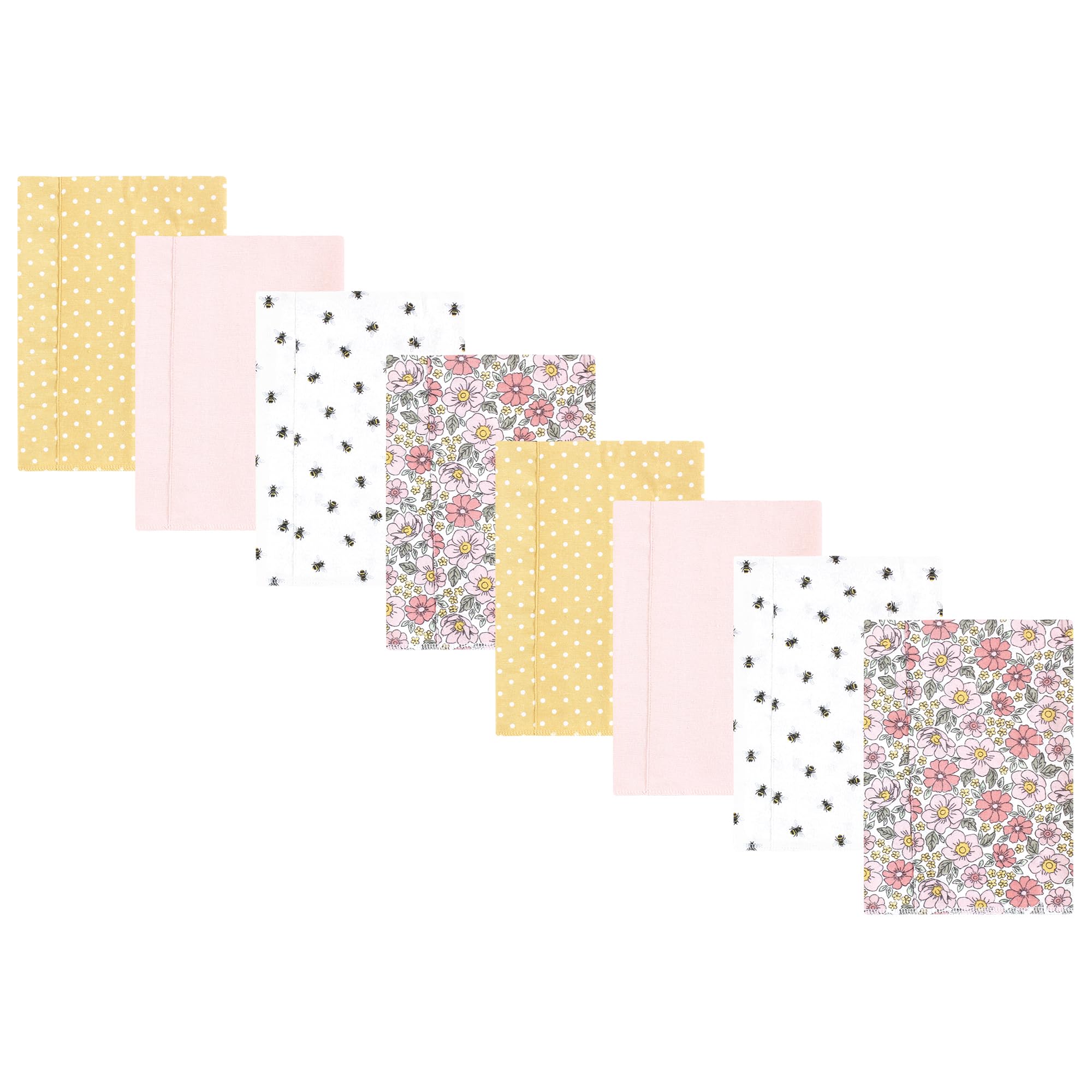 Hudson Baby Cotton Poly Flannel Burp Cloths Multipack, Pink Yellow Pretty Floral 8-Pack, One Size