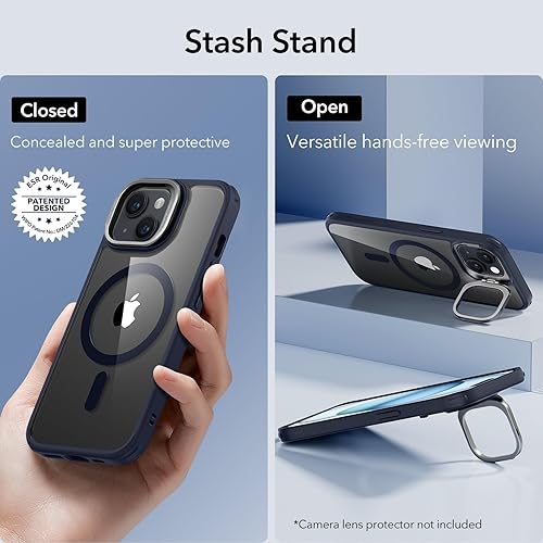 Vista 379 de ESR - Funda para iPhone 15 compatible con MagSafe, funda protectora de grado militar con soporte integrado, cubierta trasera resistente a