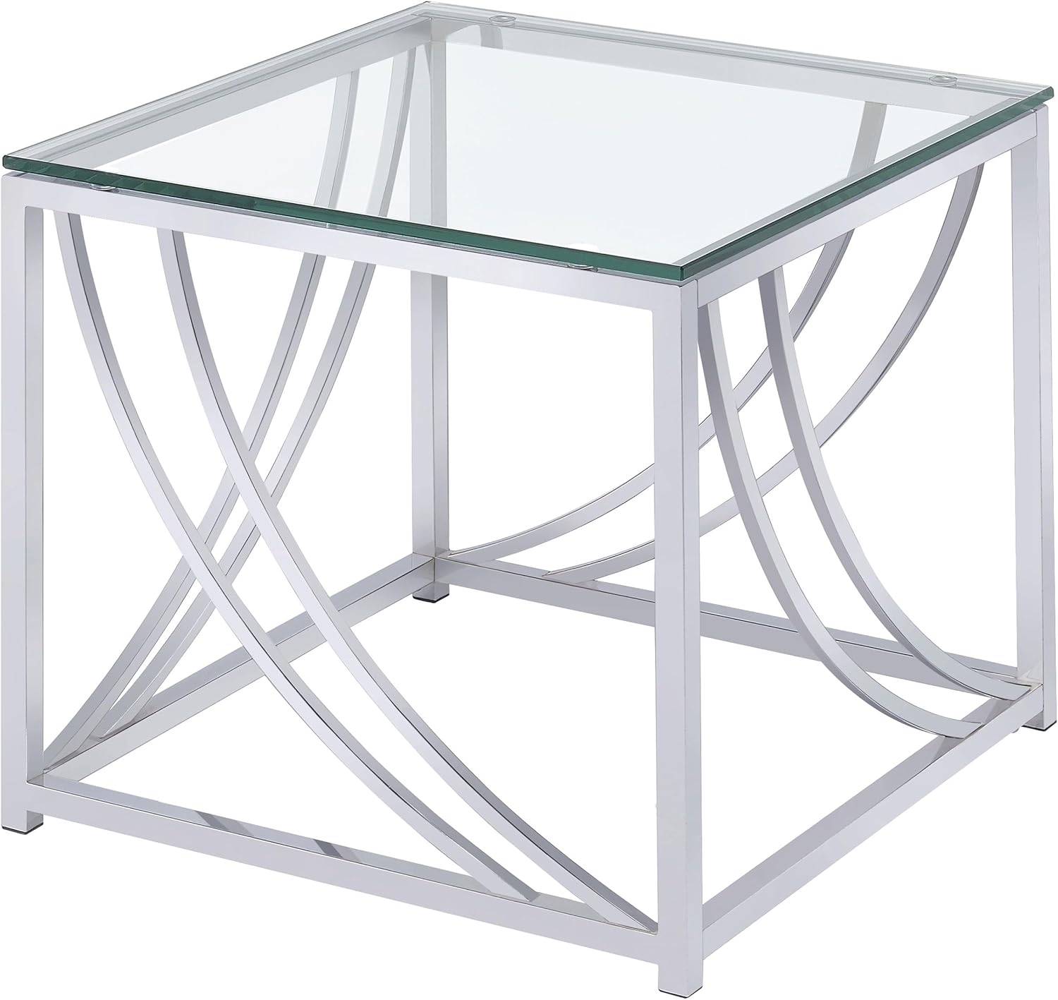 Coaster Home Furnishings - Lille - Square Glass Top End Table with Chrome Frame, Curved Metal Accents, Sturdy Construction - Contemporary Style - Living Room - 20-Inch - Chrome - 720497