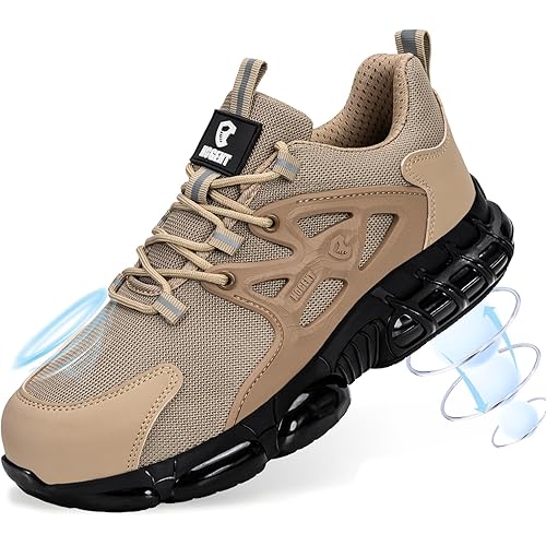 Hogent Steel Toe Shoes for Men Women Comfortable Lightweight Work Shoes Men Puncture Proof Air Cushioned Composite Toe Sneakers for Industrial Construction