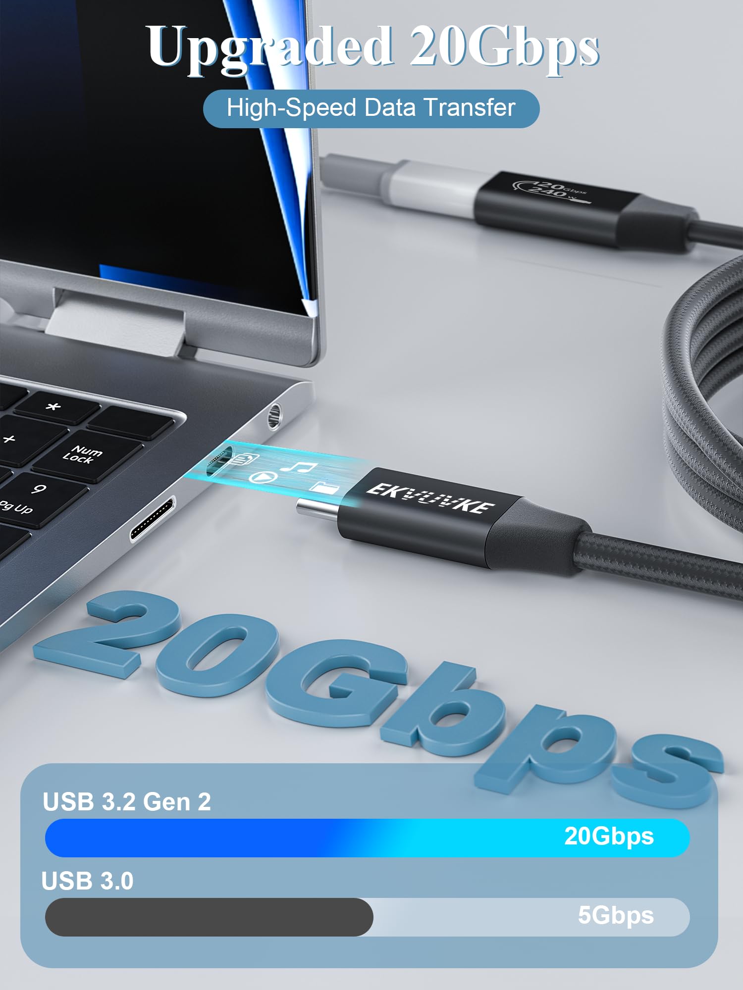 Cavo di prolunga USB-C da 240 W//4K a 60 Hz, 20 Gbps USB 3.2 Gen 2 USB C Extender, cavo di ricarica e sincronizzazione di tipo C maschio a femmina, per iPhone 16/15, MacBook/Mag Safe