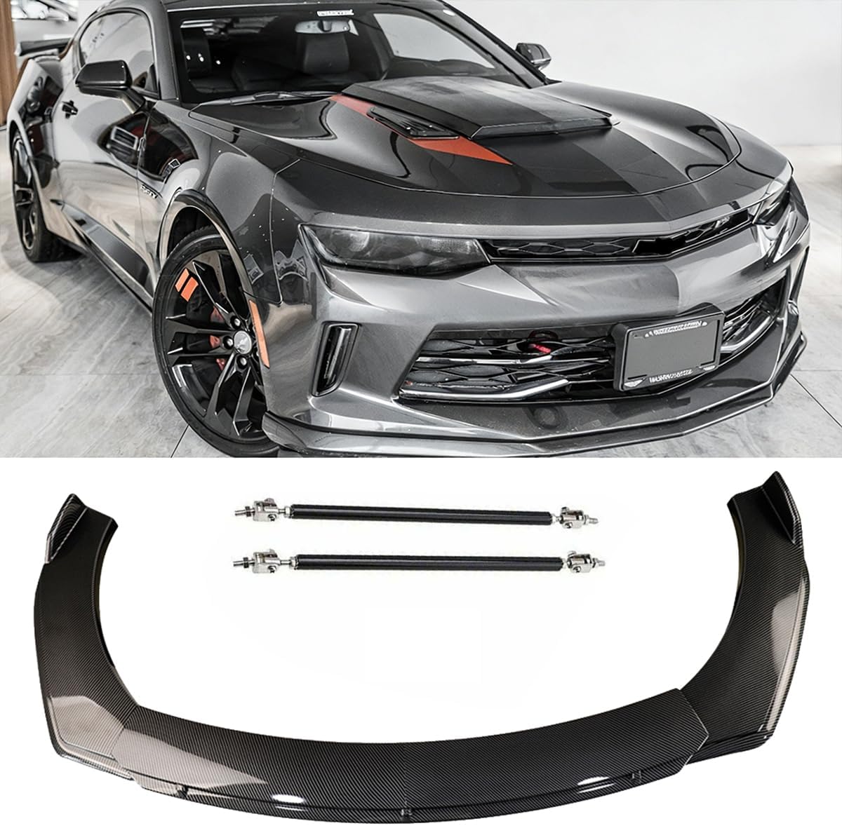 for Chevrolet Camaro Malibu Sonic Monte Carlo LS SS RS LT Car Universal Adjustable Front Bumper Lip Chin Spoiler Splitter 4PCS Diffuser Protector Carbon Fiber Pattern