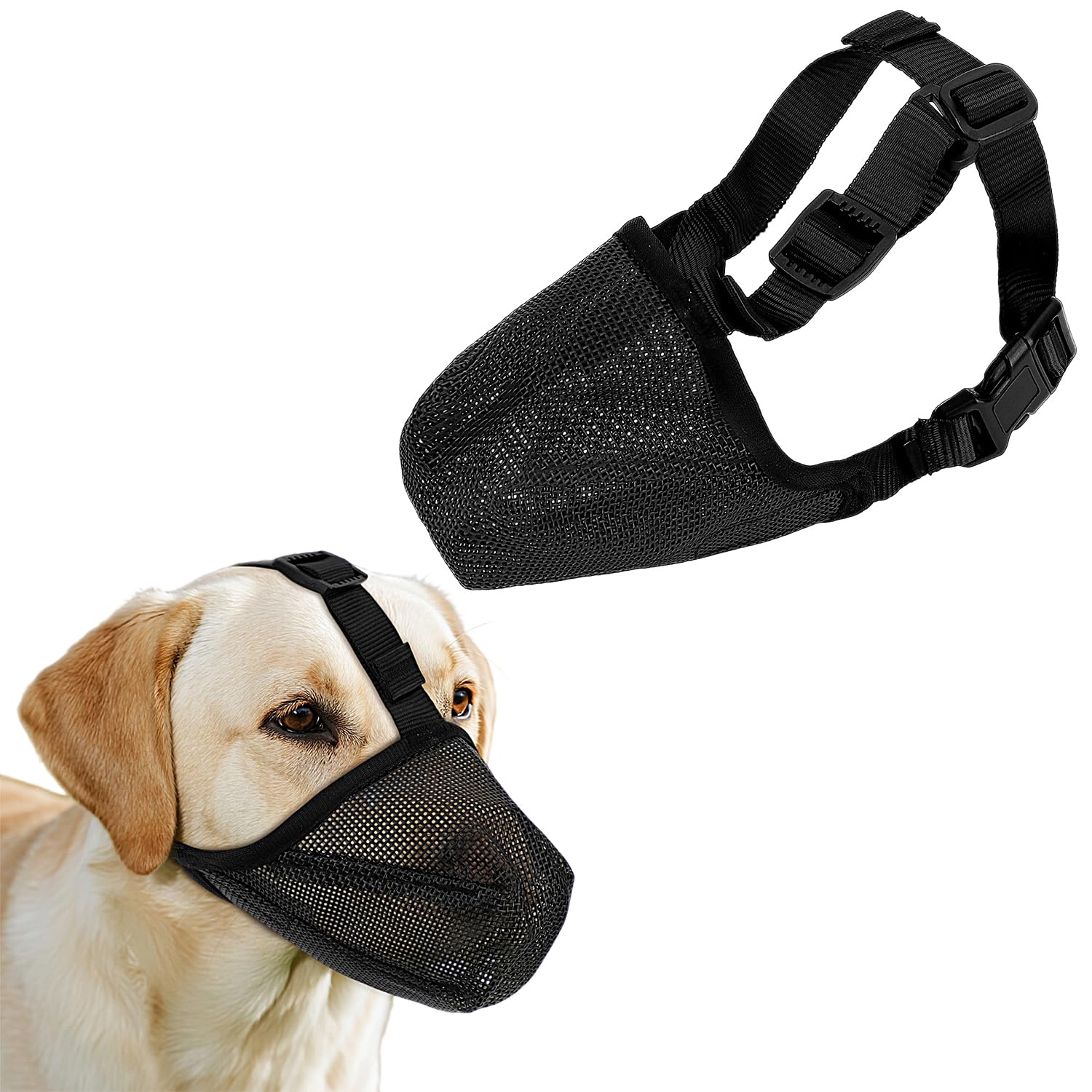 MOTIBACK Dog Muzzle Breathable Mesh Nylon Black for Walking Medium Dogs