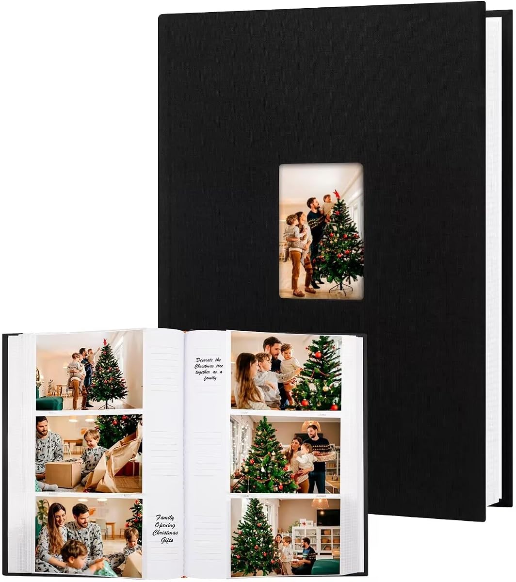450 Pocket 4x6 Photo Album with Writing Space, Linen Cover, Black | Large Capacity, 4x6 Album Book, with Memo for Family, Wedding Baby, Travel Memories Graduation Pictures