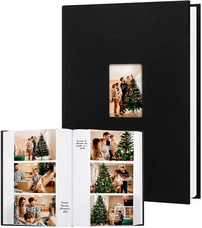 450 Pocket 4x6 Photo Album with Writing Space, Linen Cover, Black | Large Capacity, 4x6 Album Book, with Memo for Family, Wedding Baby, Travel Memories Graduation Pictures
