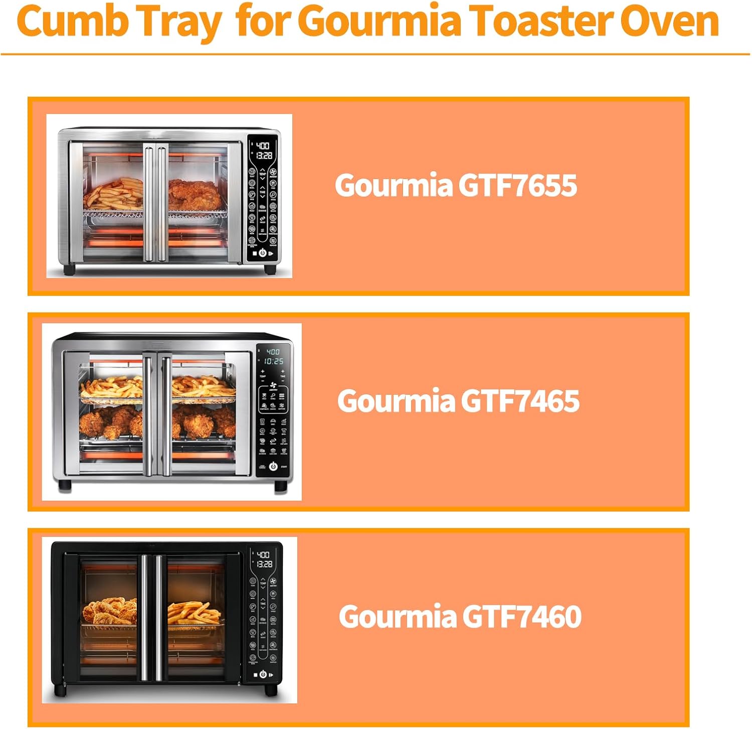 304 Stainless Steel GTF7460 Crumb Tray Replacement Parts for Gourmia Digital Air Fryer Tray GTF7655 GTF7465 Toaster Oven Drip Tray Gourmia French Door Oven Removable Bottom Catch Pan