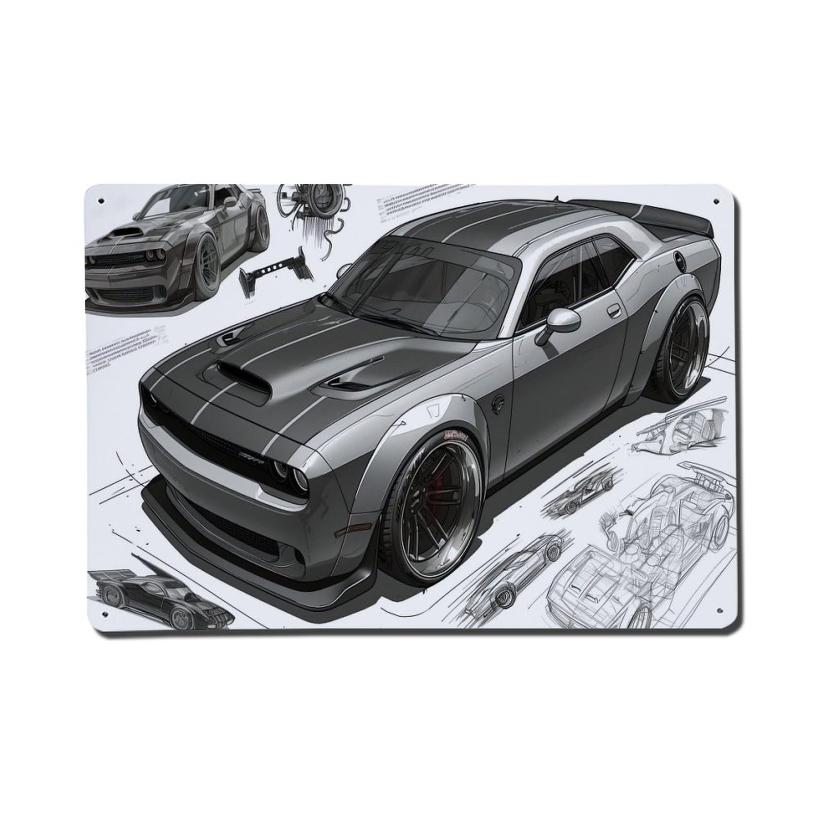 Muscle Car for Hellcat Decomposition Chart Metal Tin Sign Plaque Wall Decor for Cafe, Club, Garden Metal Poster 8x12Inch