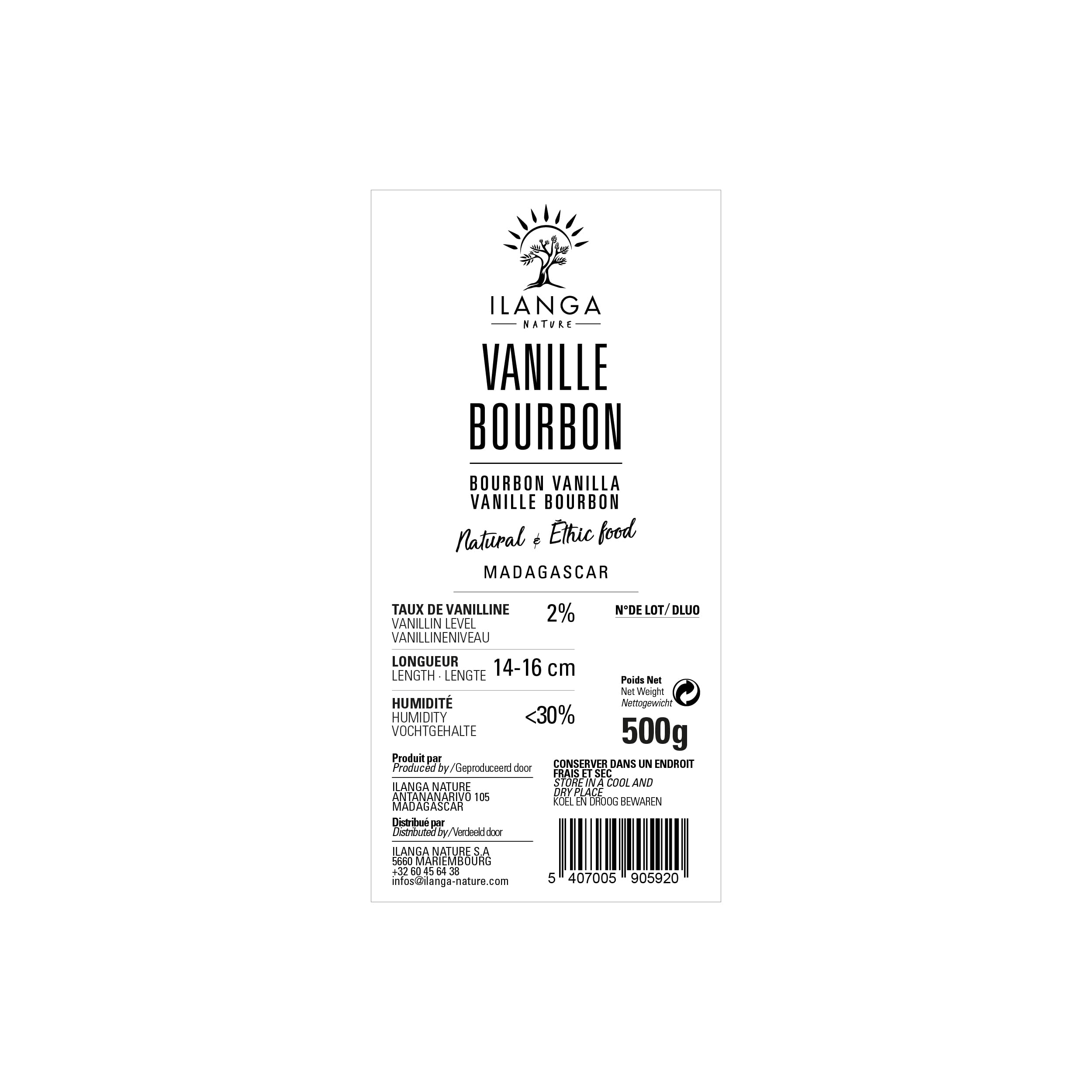 Ilanga Nature - Baccelli di vaniglia Borbone del Madagascar 500 g, vaniglia Premium in baccelli interi, aromi fruttati e cacao, ideale per pasticceria, dolci, gelati e cucina gourmet