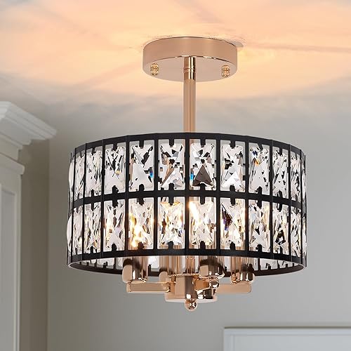 Miniatura 8 de JWLUYN Lámpara de techo empotrada de cristal, 11.22 pulgadas, 4 luces de granja para comedor con base E12, accesorios de iluminación de techo para