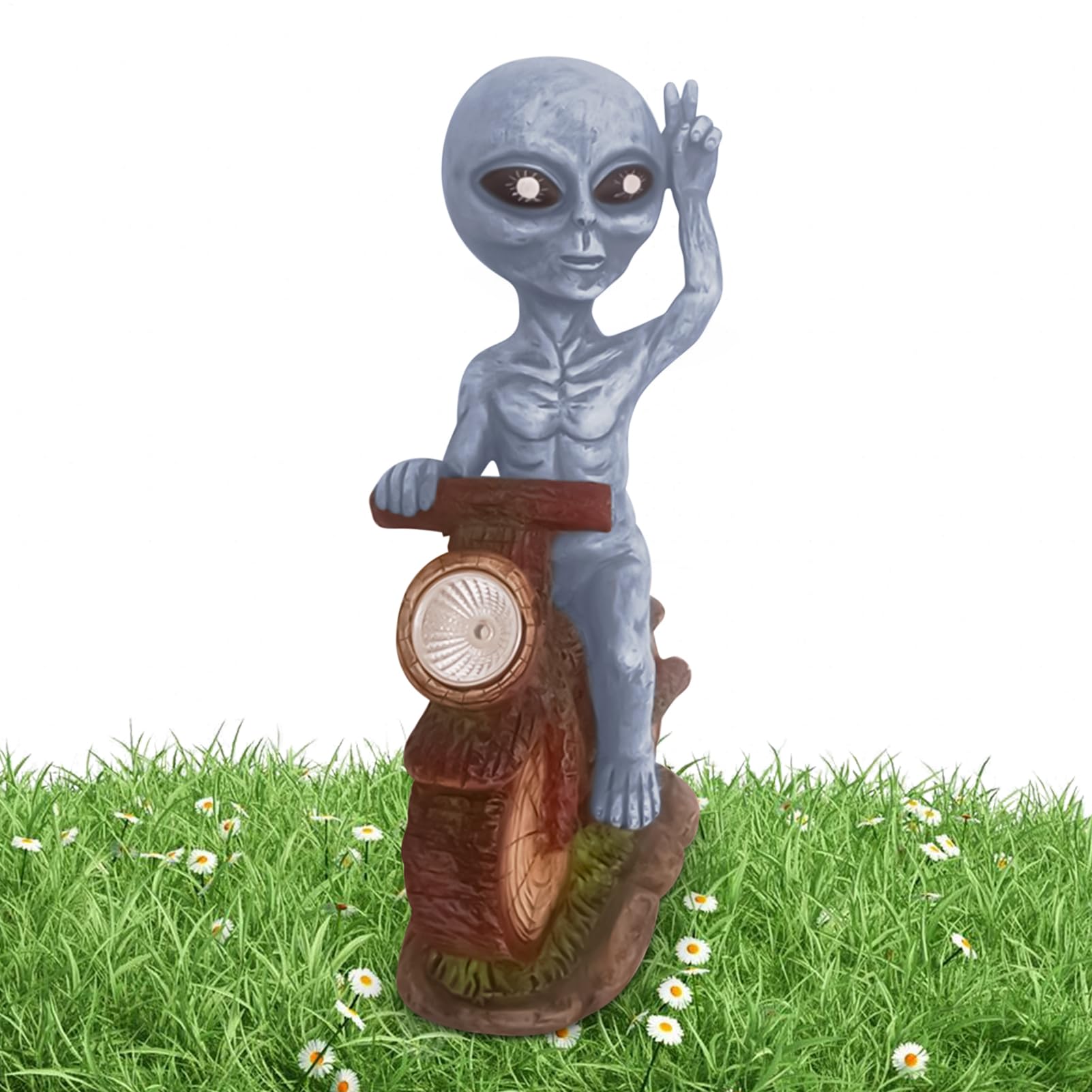 Statuette extraterrestre en résine avec lampe solaire imperméable pour décoration de jardin