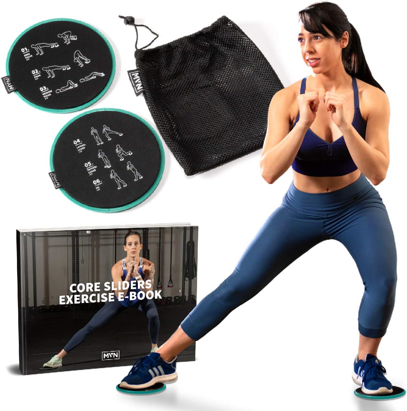 MVN Core Exercise Sliders 2 Pack Dual Sided Core Gliding Discs Ideal for a Variety of Low Impact Exercises to Perform Full Body or Abdominal Workouts
