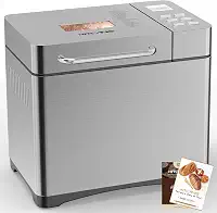 Máquina de fazer pão KITCANIS, máquina de pão de aço inoxidável de 1 kg, temporizador 15H e 1H manter quente, fermento, sem glúten, máquina de fazer massa, máquina de fazer pão com panela antiaderente