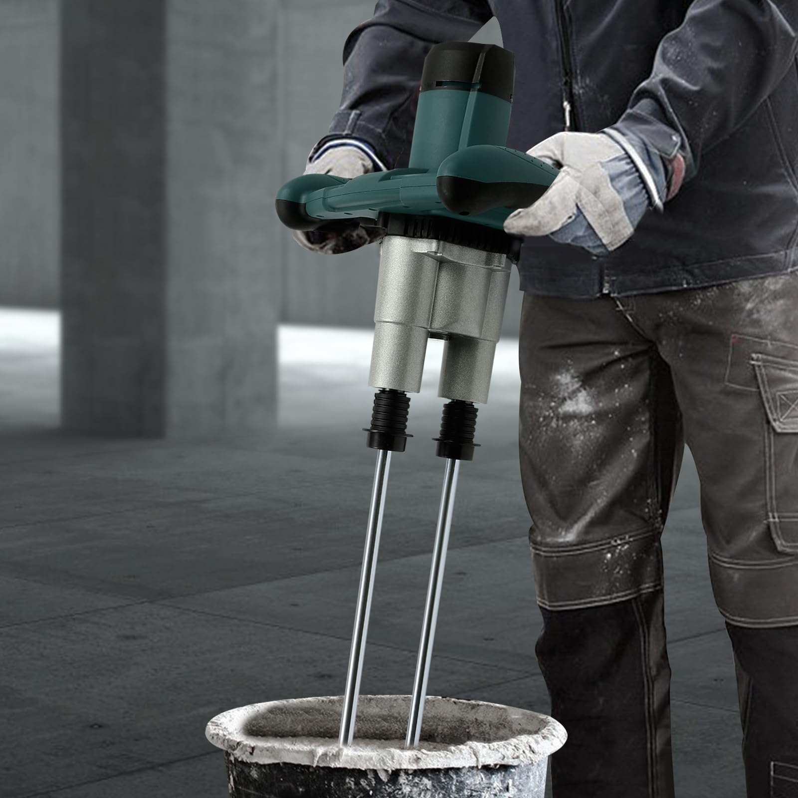 2800 W Miscelatore per mortaio agitatore bipolare miscelatore beton impastatrice malta colla a 6 velocità con pulsante rotante, adatto per miscelare vernice, cemento, gesso, mortaio (verde)