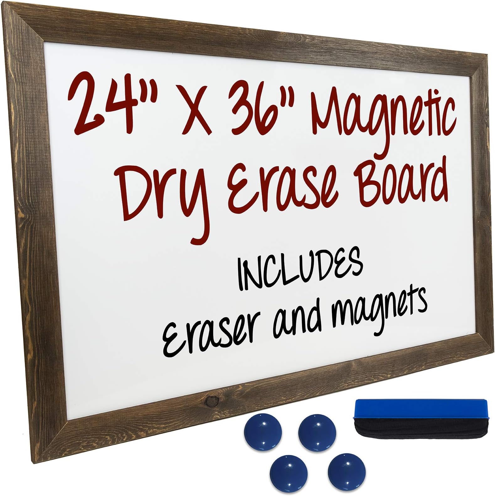 Excello Global Products Rustic Wooden Magnetic Dry Erase Whiteboard, 24"x36"